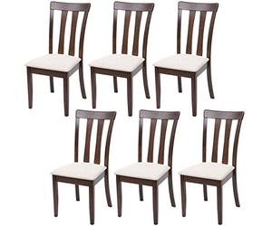 Mendler Juego de 6 sillas de comedor HWC-G46, silla de cocina, tela/textil de madera maciza, estructura oscura, beige