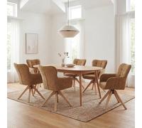 Mendler Juego de 6 sillas de comedor HWC-Q35, reposabrazos giratorios, tela chenilla (680 g/m²), madera MVG, color amarillo mostaza