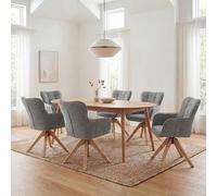 Mendler Juego de 6 sillas de comedor HWC-Q35, silla de cocina, reposabrazos giratorios, tela chenilla (680 g/m²), madera MVG, gris