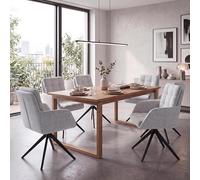 Mendler Juego de 6 sillas de comedor HWC-Q36, silla de cocina giratoria, tela chenilla (680 g/m²), con certificado Oeko-Tex, metal MVG, color beige