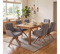 Mendler Juego de 6 sillas de comedor HWC-Q36, silla de cocina, giratoria, tela chenilla (680 g/m²), madera Öko-Tex MVG, color gris