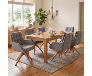 Mendler Juego de 6 sillas de comedor HWC-Q36, silla de cocina, giratoria, tela chenilla (680 g/m²), madera Öko-Tex MVG, color gris