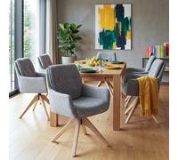 Mendler Juego de 6 sillas de comedor HWC-Q37, silla de cocina giratoria, tela (680 g/m²), chenilla Öko-Tex y madera MVG, color gris