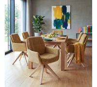Mendler Juego de 6 sillas de comedor HWC-Q37, silla de cocina giratoria, tela (680 g/m²), chenilla Öko-Tex y madera MVG, color amarillo mostaza