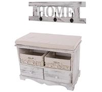 Mendler Perchero con banco y 2 cestas, 42 x 62 x 33 cm, aspecto desgastado, vintage, color blanco