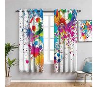MENGBB Cortina Opaca Microfibra Infantil - Inkjet graffiti fútbol personalidad - 90% Opaca Cortina aislantes de frío y Calor - 240x230cm Decorativa con Ojales Estilo para Salón Habitación y Dormitor