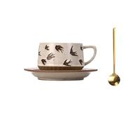 MENGLI-2024 Tazas de café Juego de taza café/té cerámica con diseño retro, platillo y cuchara, 300 ml