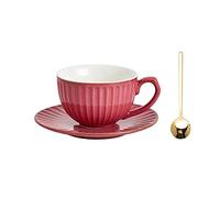 MENGLI-2024 Tazas de café Taza de café Vintage, juego tazas flores cerámica for el hogar, té la tarde for lavar a mano con leche(Red,Pequeño)