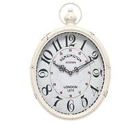 Menterry Reloj de Pared Rectangular Retro, Diseño Antiguo, Estilo Rústico Vintage, Relojes de Pared Silenciosos para Casa de Campo, Cocina, Oficina (White Oval)