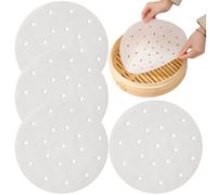 MenYiYDS 100 Pcs Papel de Horno Redondo de 24CM, Papel para Cocinar al Vapor y Freidora de Aire, Antiadherente, Perforado, Blanco (9,5")