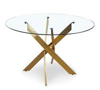 Menzzo Mesa Redonda, Metal, Oro, L120 x 120 x 75 cm, Cristal de 8 mm de Espesor
