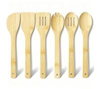 MeoZynxadril 6 Piezas Utensilios de Cocina, Utensilios de Bambú, Espátula de Madera, Cucharones para Sartenes Antiadherentes