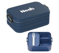 Mepal Fiambrera Bento Take A Break Midi - Fiambrera personalizada con nombre, compartimento bento y tenedor, apta para hasta 4 bocadillos, sin BPA y apta para lavavajillas, 900 ml, vaquero nórdico