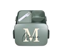 Mepal Fiambrera Bento Take a Break personalizada, fiambrera con compartimentos, fiambrera con nombre, caja de bento con diseño de letra inicial midi menta