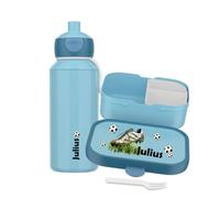 Mepal Juego de almuerzo personalizado, diseño de campus, fiambrera y botella de fútbol, color azul