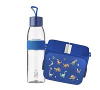 Mepal Juego de fiambrera, botella personalizada para niños, fiambrera con separador, botella de agua Ellipse de 500 ml, dinosaurio Midi azul oscuro