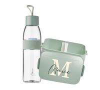 Mepal Juego de fiambrera personalizada, fiambrera con caja de bento, botella de agua Ellipse 500 ml, letra inicial Midi Mint