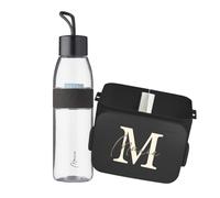 Mepal Juego de fiambrera personalizada, fiambrera Take a break con caja bento, botella de agua Ellipse 700 ml, letra inicial grande, color negro