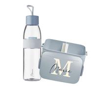Mepal Juego de fiambrera personalizada, fiambrera Take a break con caja de bento, botella de agua Ellipse 700 ml, letra inicial grande, azul claro