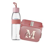 Mepal Juego de fiambrera personalizada, fiambrera Take a break con caja de bento, botella de agua Ellipse 500 ml, letra inicial Midi rojo