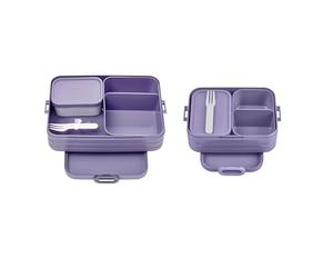 Mepal Take a Break Bento Lunch Box Set de 2 fiambreras, tamaño pequeño y grande, con compartimentos, adecuado para hasta 4 u 8 rebanadas de pan, TPE/PP/ABS, morado vivo