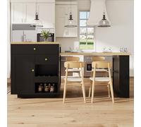 Merax Mesa de bar extensible con espacio de almacenamiento de 122,5 a 195,5 cm, isla de cocina, mesa alta con espacio de almacenamiento versátil en la parte delantera y trasera, mesa de comedor para 4