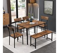 Merax Mesa de cocina con sillas, mesa de comedor de estilo industrial con 4 sillas y 1 banco, juego de comedor para comedor, salón y balcón, color marrón vintage, 3092401AAV