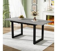 Merax Mesa de comedor extensible de estilo industrial, 140-180 cm, mesa rectangular de MDF con aspecto de hormigón + negro, mesa de cocina multifuncional para 4-6 personas