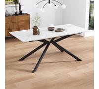 Merax Mesa de comedor extensible extensible rectangular con estructura de mármol y diseño de sacro, 4-6 personas, 150/180 x 70 x 76 cm, color blanco y negro