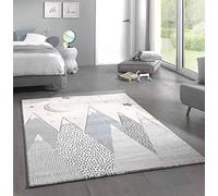 Merinos Alfombra Infantil de guardería con montañas en Crema Azul Gris Größe 160x230 cm