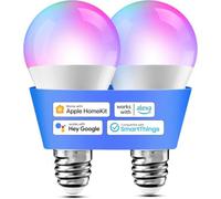 meross Bombilla Inteligente Compatible con HomeKit y Alexa, LED RGBWW | Bombilla LED E27 Compatible con Google Home y SmartThings, Control por voz, Lampara Techo, Luces Navidad Interior, Pack de 2