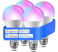 meross Bombilla LED E27 Compatible con HomeKit y Alexa, Pack de 4 | Bombilla Inteligente Compatible con Google Home y SmartThings, Control por voz, Luces Navidad Interior, 2700-6500K, Pack de 4