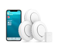 Meross Detector de Humo Interconectado (con HUB), Lote de 3 Detectores de Humo Inteligentes, compatibles con Apple HomeKit, Alexa y Google, Alarma de Incendios con Silencio y Autotest