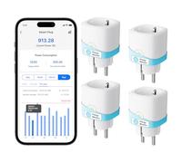 Meross Enchufe Inteligente con Monitor de Energía 16A con Mide el Consumo, WiFi Enchufe con Control Remoto y por Voz, Temporizador, Smart Plug Compatible con Alexa, Google Home y SmartThings, 4 Piezas