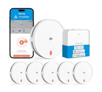 Meross Matter Detector De Humo Conectado, Alarma De Incendios WiFi Inteligente con Doble Sensor Óptico, Alarma De Fuego con Notificación App, Detectores De Humo, 33 mm, con Hub MSH450, 6 Unidades