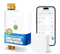 Meross Programador Riego WiFi MST100, APP Riego Automatico & Control Remoto, Pausa Lluvia y Monitoreo Consumo Agua, Conexión Doble Latón, Compatible con Apple Home, Alexa y Google Home, Blanco, 2.4GHz