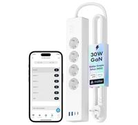 Meross Regletas Enchufes Inteligente Alargador Enchufe GaN USB C 30W, Compatible con Alexa, Matter, Apple HomeKit y Google, 4 Enchufes 2 USB-A 2 USB-C, con MSS 1.8m Cable, blanco, Núcleo de cobre