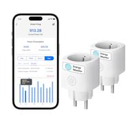 Meross - Toma conectada (tipo E), juego de 2 enchufes WiFi Mini compatible con Alexa, Google Home y SmartThings, 16 A, toma con medición de consumo de energía para panel solar fotovoltaico
