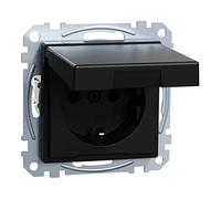 Merten - Enchufe Schuko con tapa abatible, protección táctil, bornes, negro mate, sistema M, MEG2310-0403, enchufe con protección de contacto