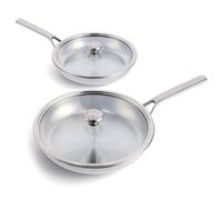 Merten & Storck Set sartenes Tri‑Ply 26/30 cm acero inox c/tapa, apto horno & lavavajillas, plata