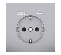 Merten - System Design MEG2367-6036 - Enchufe con Dos Salidas para Cargar y Cargar simultáneamente Dos Dispositivos USB con batería integrada, Acero Inoxidable