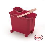 Mery Cubo para fregona Cubo con ruedas giratorias Cubo con escurridor amplio Resistencia máxima Rojo Capacidad 14 litros