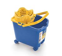 Mery |Cubo para Fregona solidario en colaboración con ACNUR | Escurre sin esfuerzo | Cubo Escurridor Automático | Capacidad 14 Litros | Con ruedas | Azul y amarillo, 38.20 x 25.5 x 39 cm