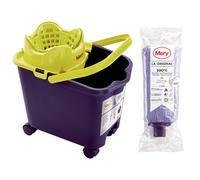 Mery Set Cubo y Fregona Microfibra Cubo Escurridor Automático y Ruedas 360º Cabezal Fregona Extragrande Fregona Super Absorbente No deja Ratro Morado 14L Medidas :38,2 x 25,5 x 39,5 cm