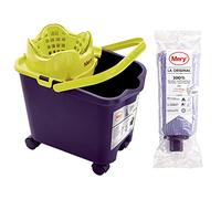Mery | Set Cubo y Fregona Microfibra Super Absorbente | Cubo Escurridor Automático y Ruedas 360º | Cabezal Fregona Extragrande | No deja Ratro | Morado | 14L | Medidas :38,2 x 25,5 x 39,5 cm