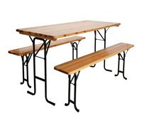 Mesa 178x78 cm + 2 bancos plegables madera conjunto