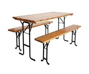 Mesa 178x78 cm + 2 bancos plegables madera conjunto