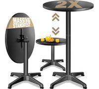 CASARIA® Set 2X Mesas de Bar Alta 2en1 Plegables Altura Ajustable 70cm /115cm de Aluminio Ø 60 cm Interior Exterior Negro