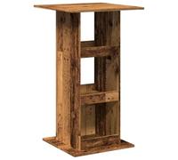 Mesa Alta Bar con Almacenaje Madera Envejecida 60x60x102 cm | Tres compartimentos, madera ingeniería, uso versátil bistró o auxiliar, anclaje pared incluido, paño húmedo