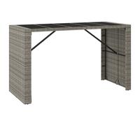 Mesa alta vidaXL con tablero de vidrio, color gris, 185x80x110 cm, de ratán sintético